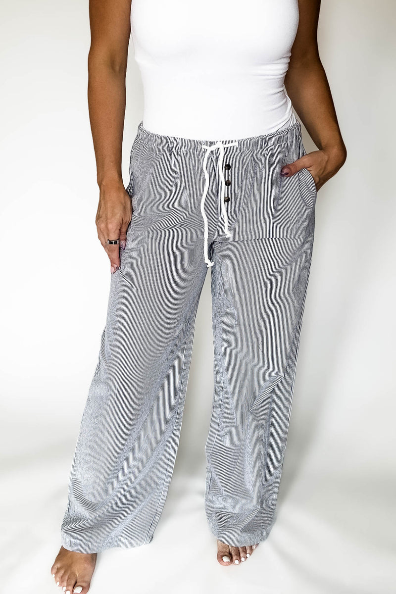 Pinstripe Black Pocket Boxer Pants