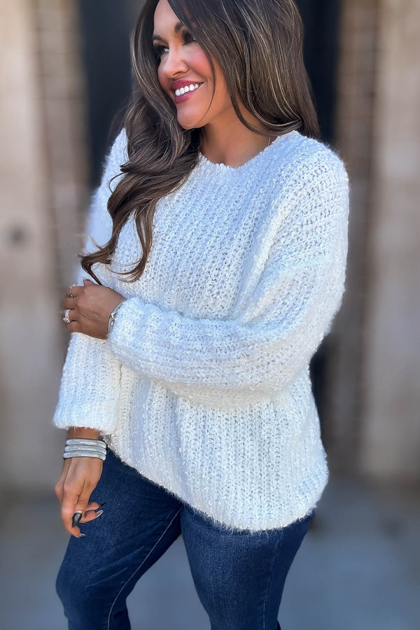 Brushed Ivory Round Neck Sweater
