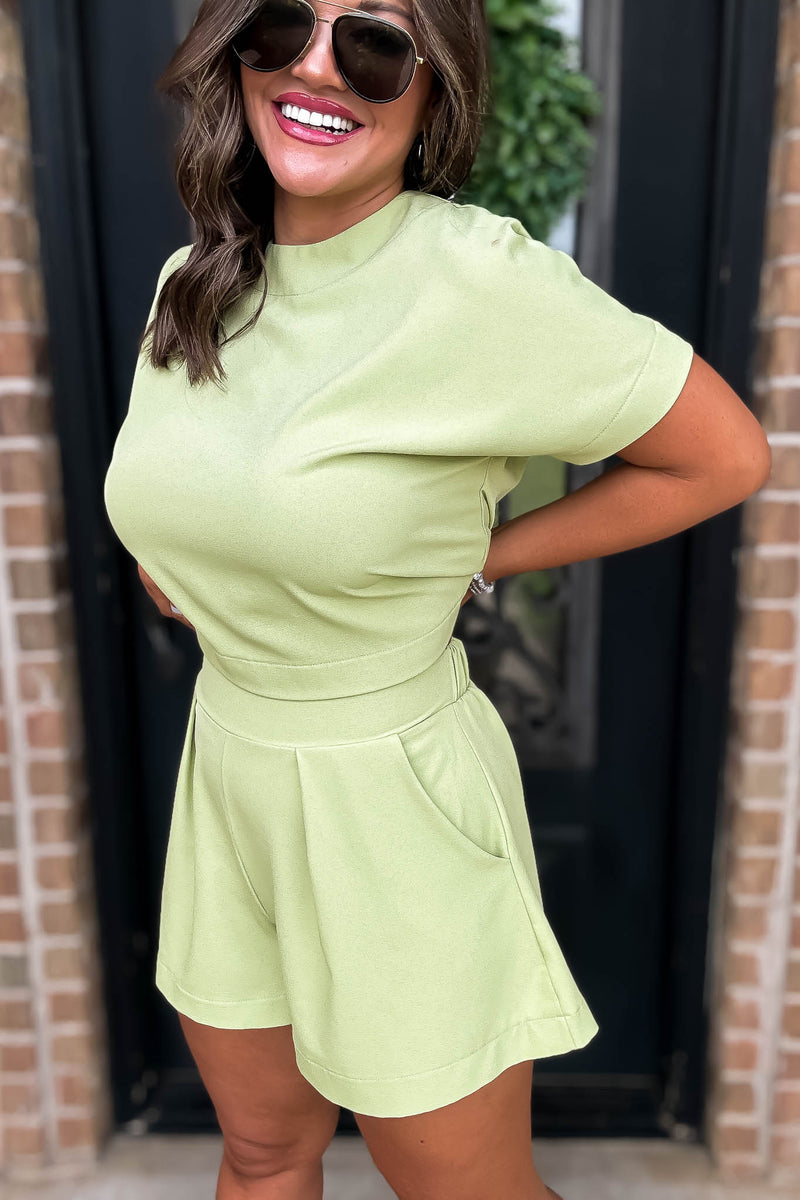 Everyday Radiance Solid Pistachio Shorts