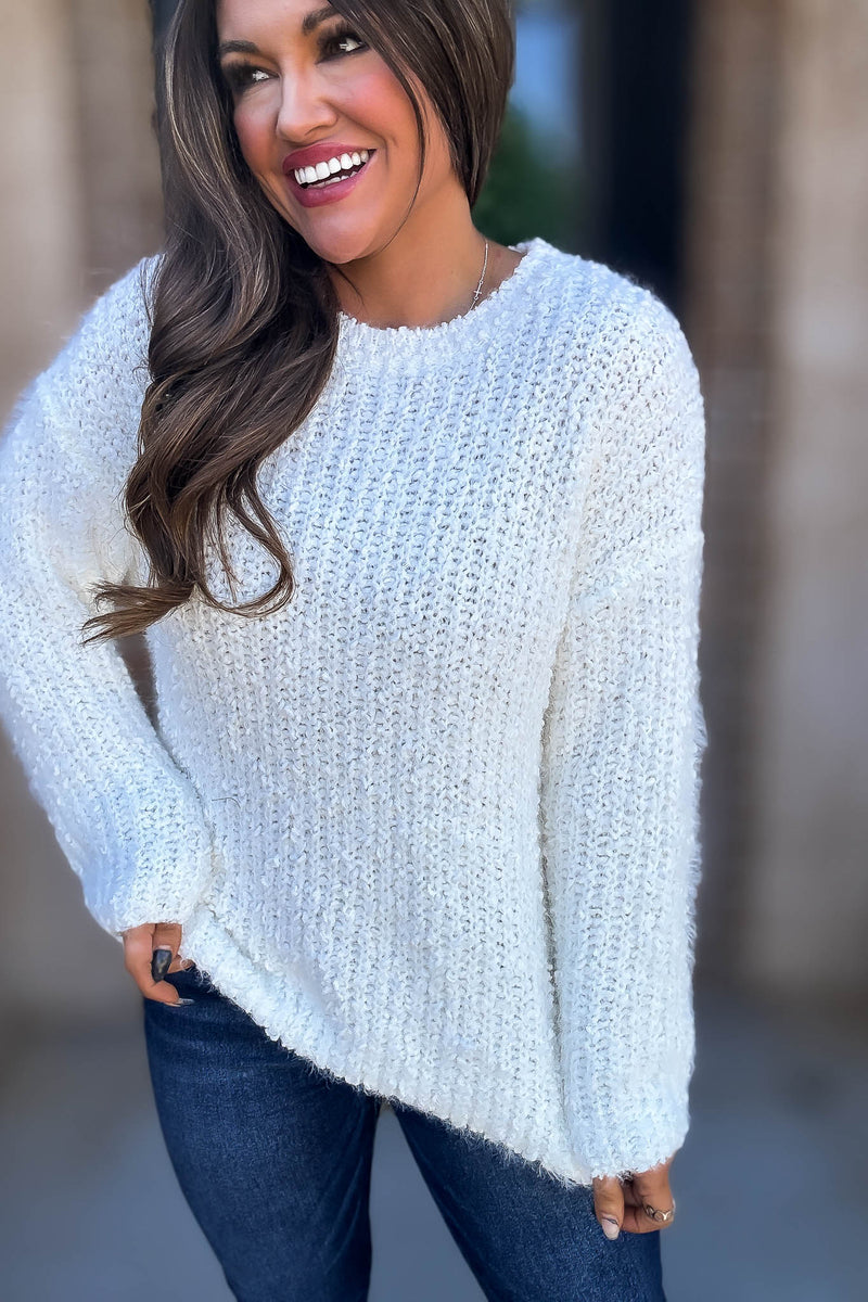 Brushed Ivory Round Neck Sweater