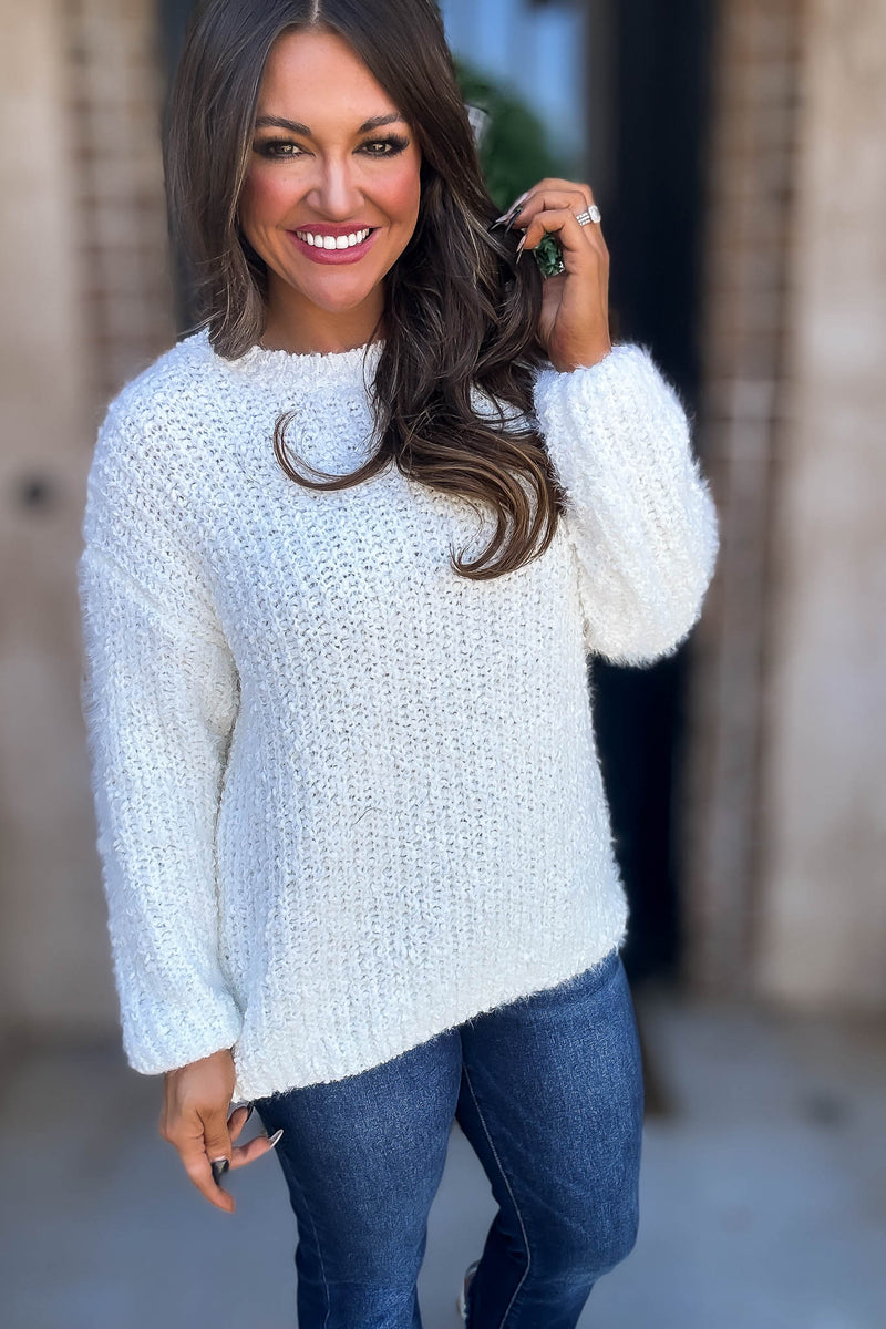 Brushed Ivory Round Neck Sweater