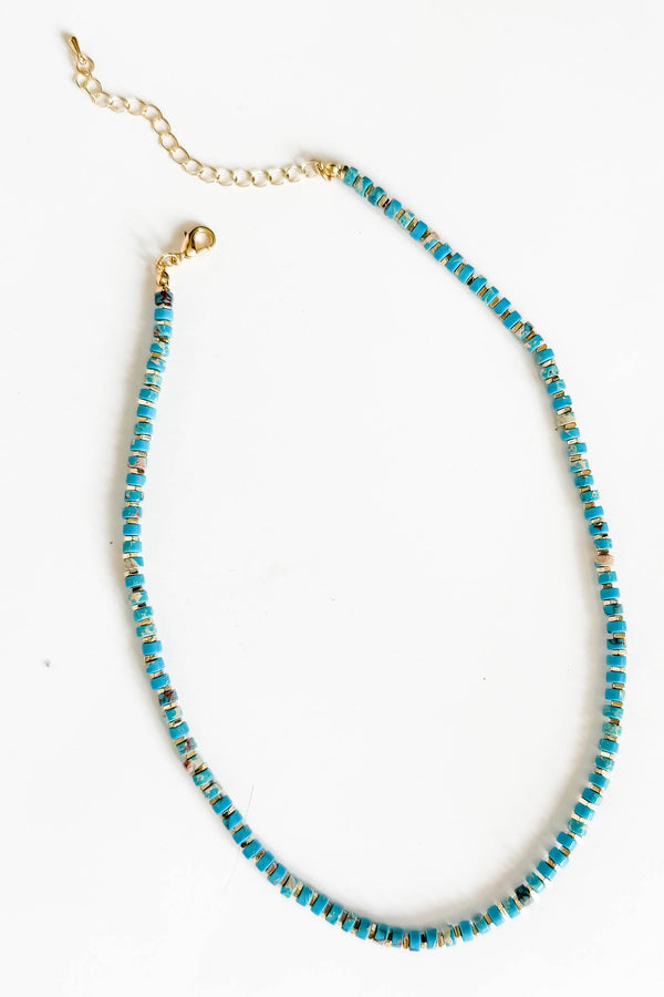 18k Non-tarnish Turquoise Beaded Stainless Steel Necklace
