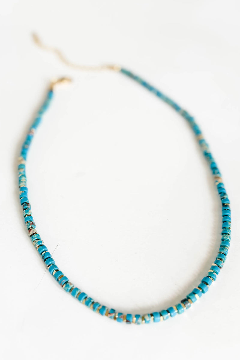 18k Non-tarnish Turquoise Beaded Stainless Steel Necklace