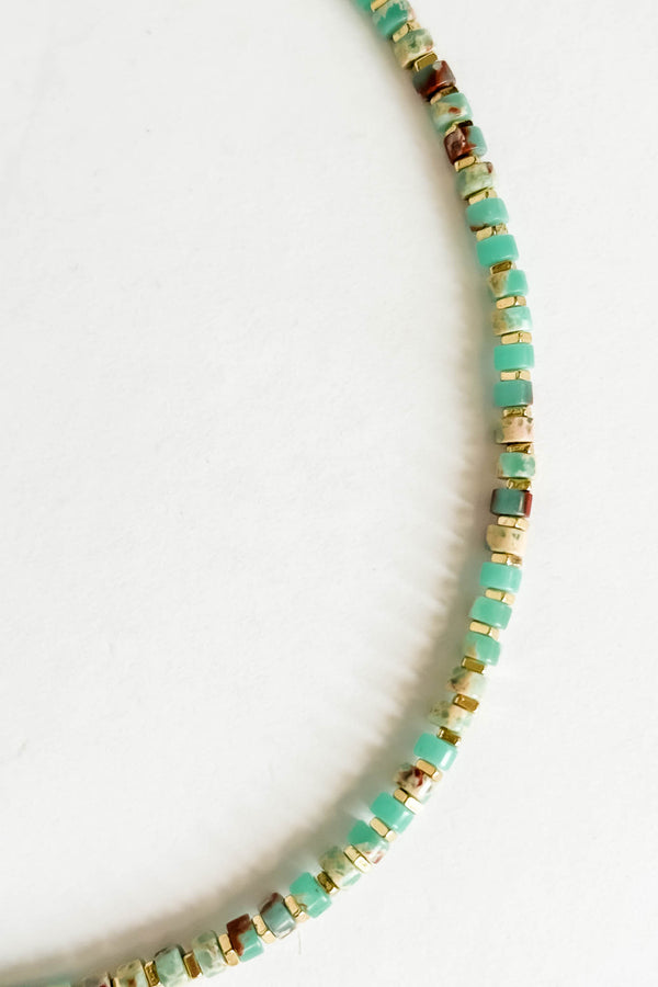 18k Non-tarnish Jade Beaded Stainless Steel Necklace