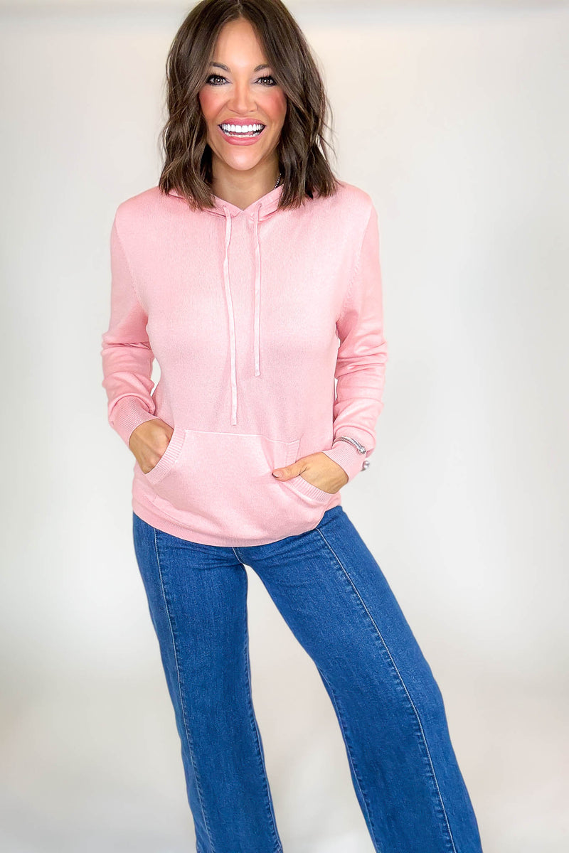PINK FRIDAY Dusty Pink Women's Sweater Hoodie With Front Pocket