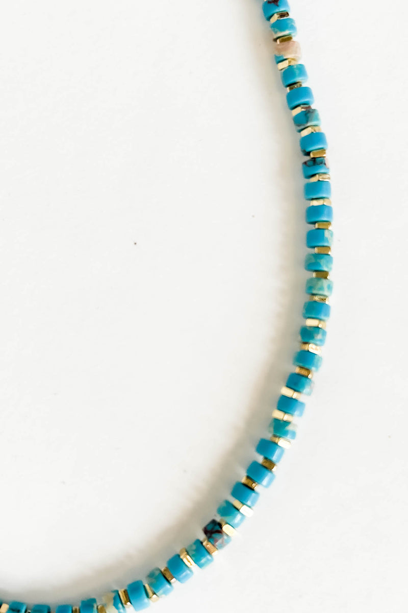 18k Non-tarnish Turquoise Beaded Stainless Steel Necklace
