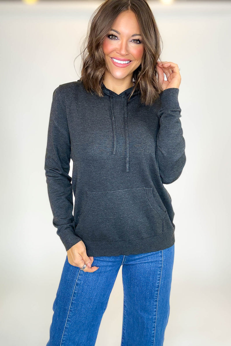 PINK FRIDAY Charcoal Grey Women's Sweater Hoodie With Front Pocket