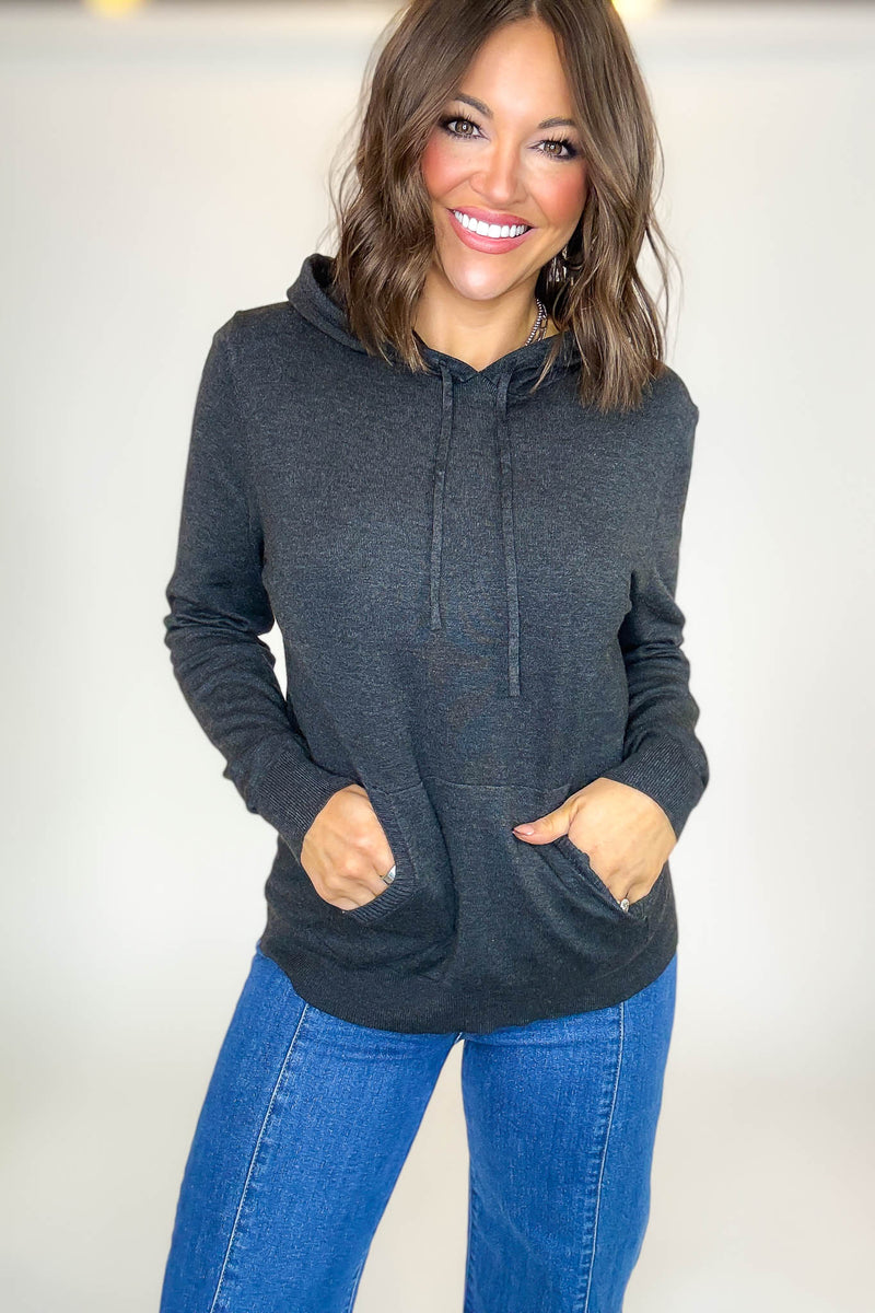 PINK FRIDAY Charcoal Grey Women's Sweater Hoodie With Front Pocket