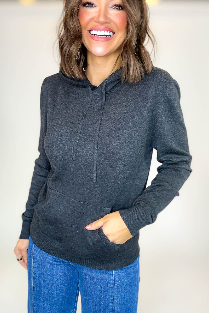 PINK FRIDAY Charcoal Grey Women's Sweater Hoodie With Front Pocket