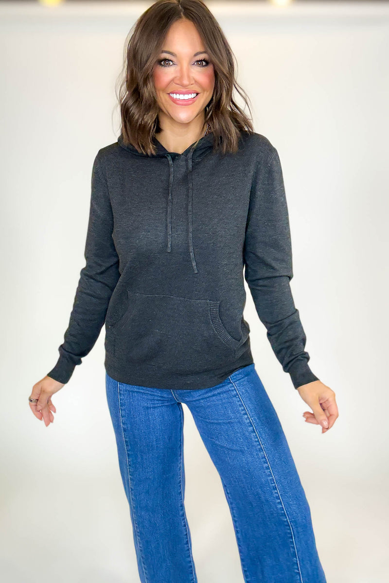 PINK FRIDAY Charcoal Grey Women's Sweater Hoodie With Front Pocket