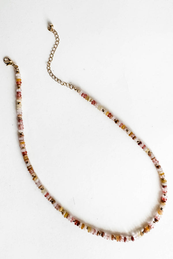 18k Non-tarnish Pink Beaded Stainless Steel Necklace