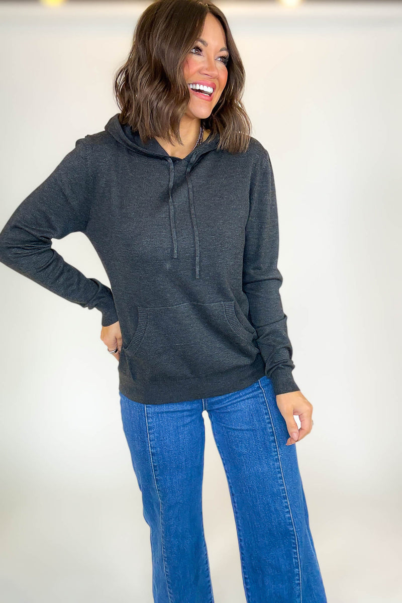 PINK FRIDAY Charcoal Grey Women's Sweater Hoodie With Front Pocket