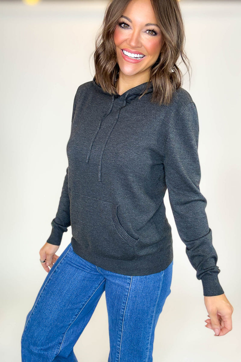 PINK FRIDAY Charcoal Grey Women's Sweater Hoodie With Front Pocket