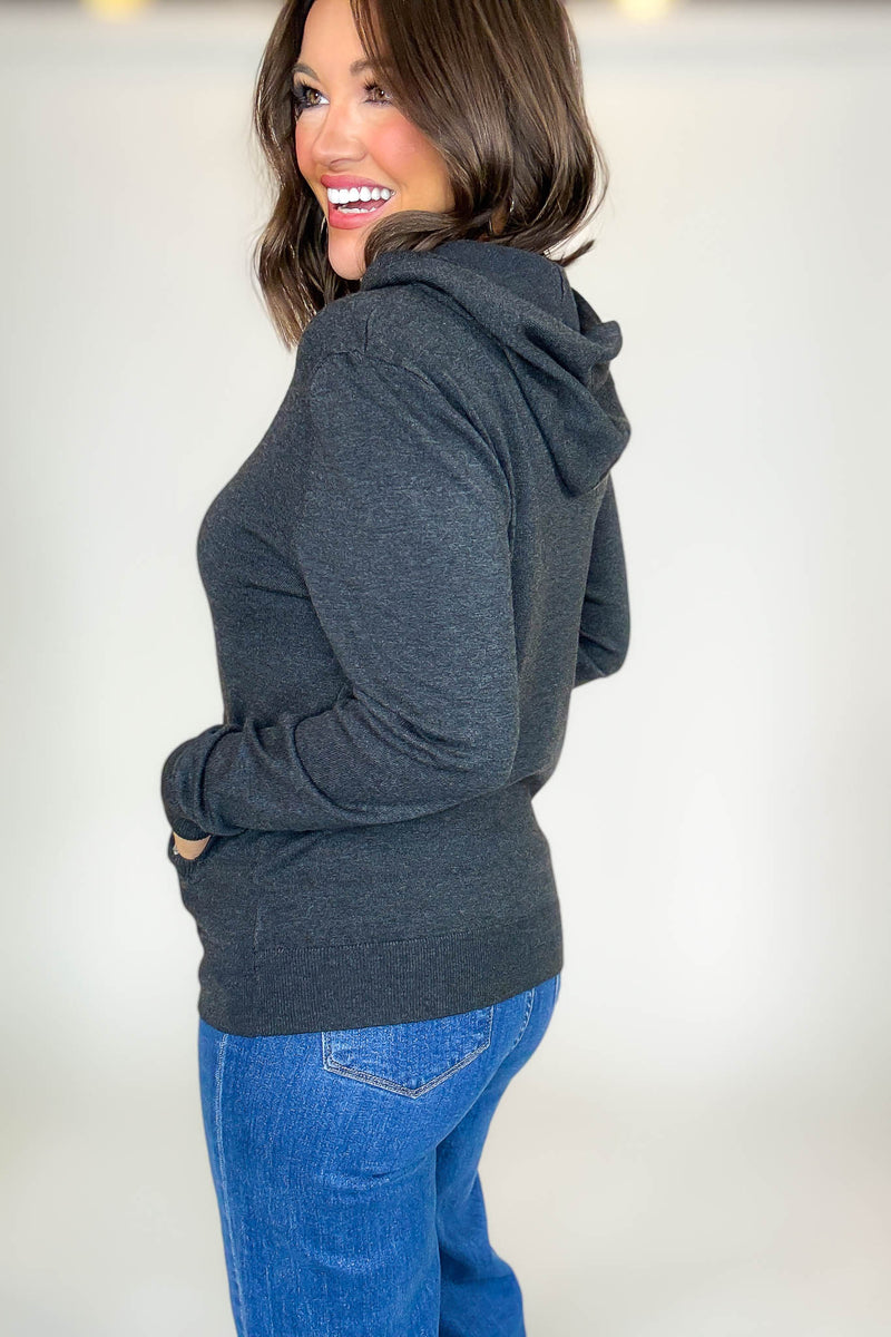 PINK FRIDAY Charcoal Grey Women's Sweater Hoodie With Front Pocket
