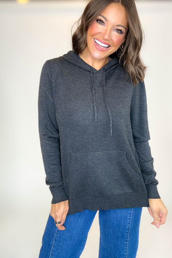 PINK FRIDAY Charcoal Grey Women's Sweater Hoodie With Front Pocket