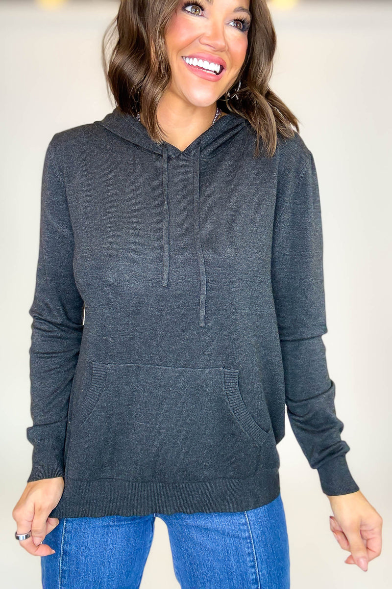PINK FRIDAY Charcoal Grey Women's Sweater Hoodie With Front Pocket