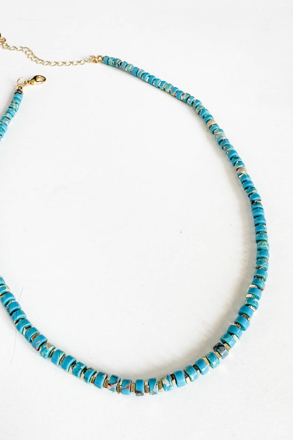 18k Non-tarnish Turquoise Beaded Stainless Steel Necklace