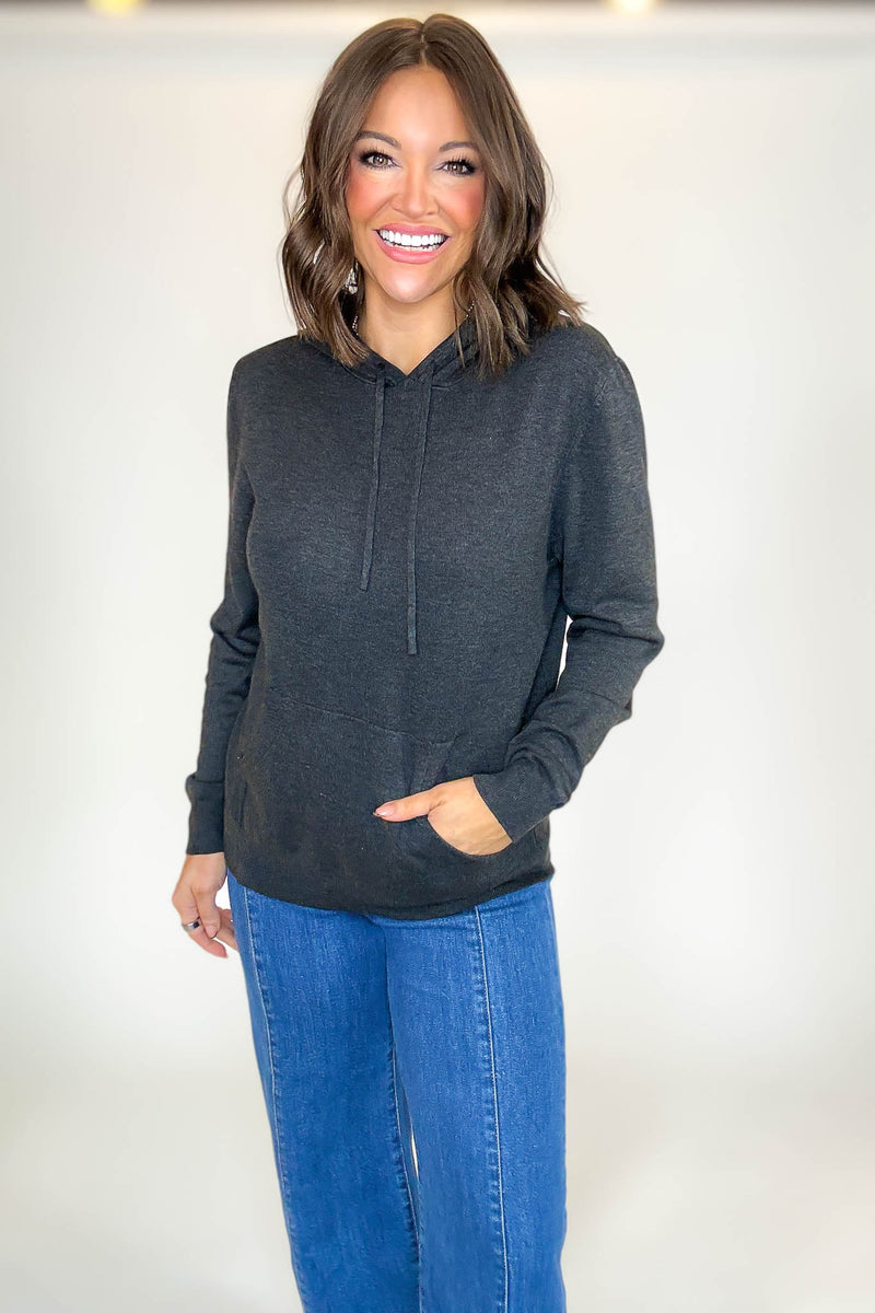 PINK FRIDAY Charcoal Grey Women's Sweater Hoodie With Front Pocket