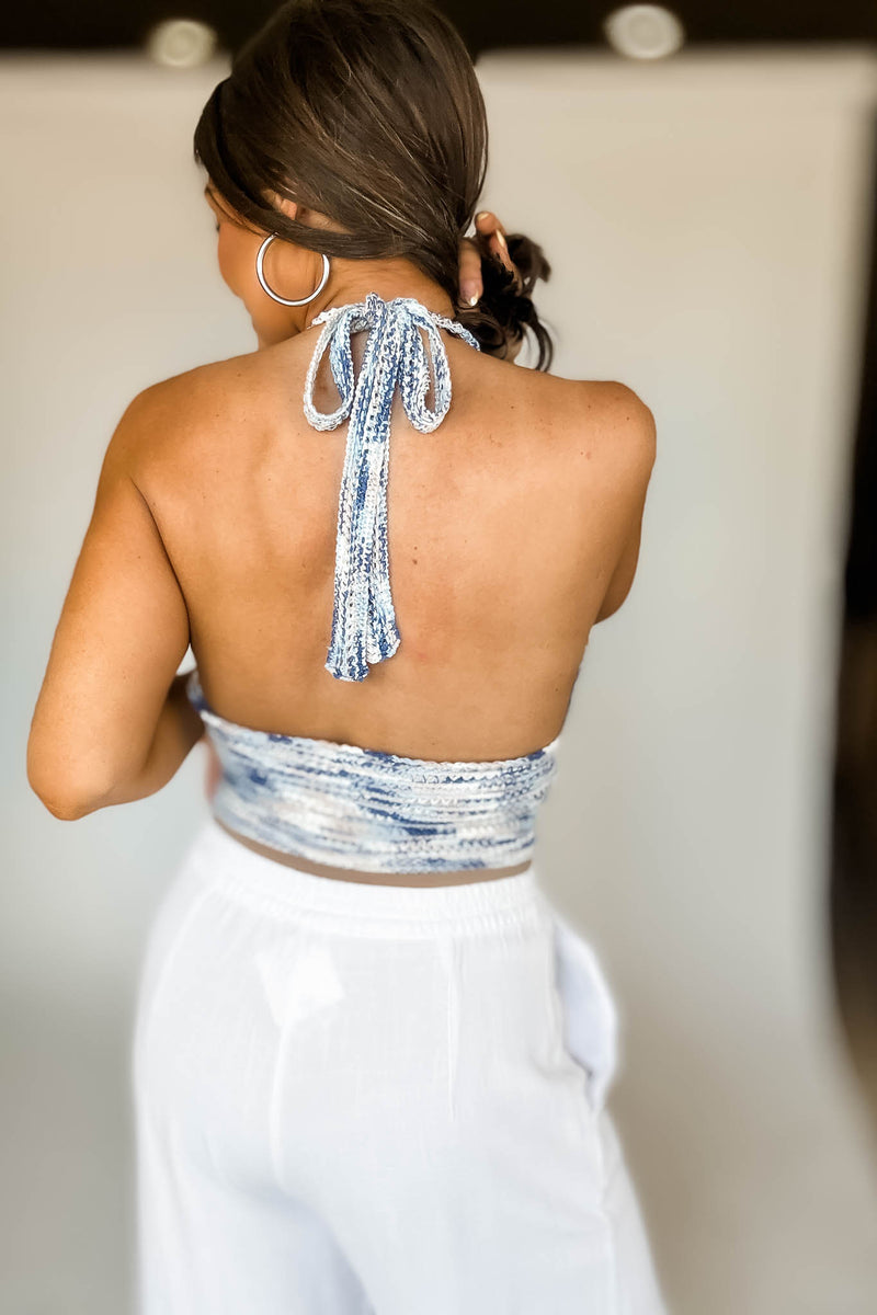 Coastal Stripe Crochet Halter Top