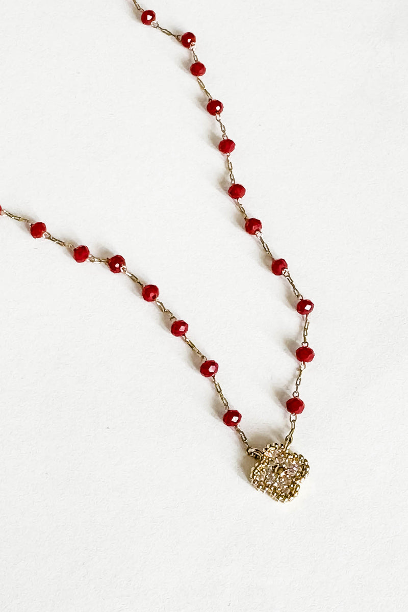 Gold Clover and Red Bead Necklace