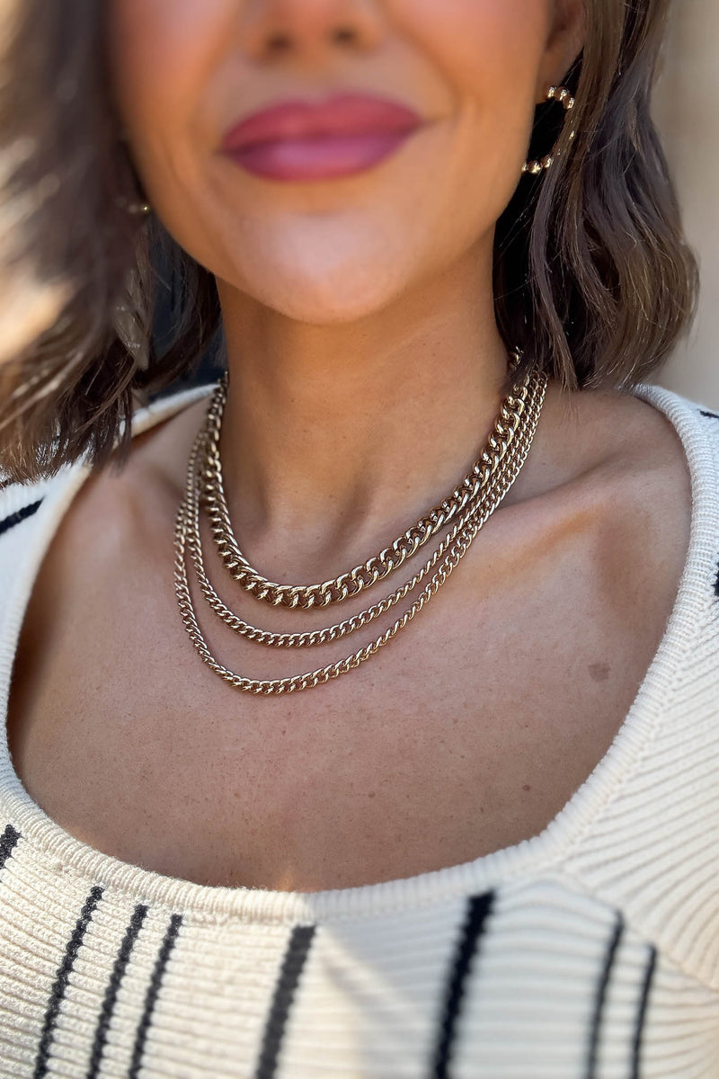 Three Layer Chunky Link Chain Necklace Set