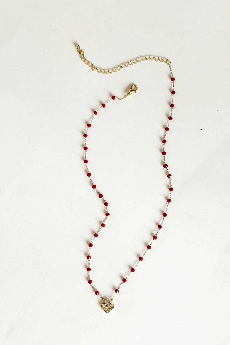 Gold Clover and Red Bead Necklace