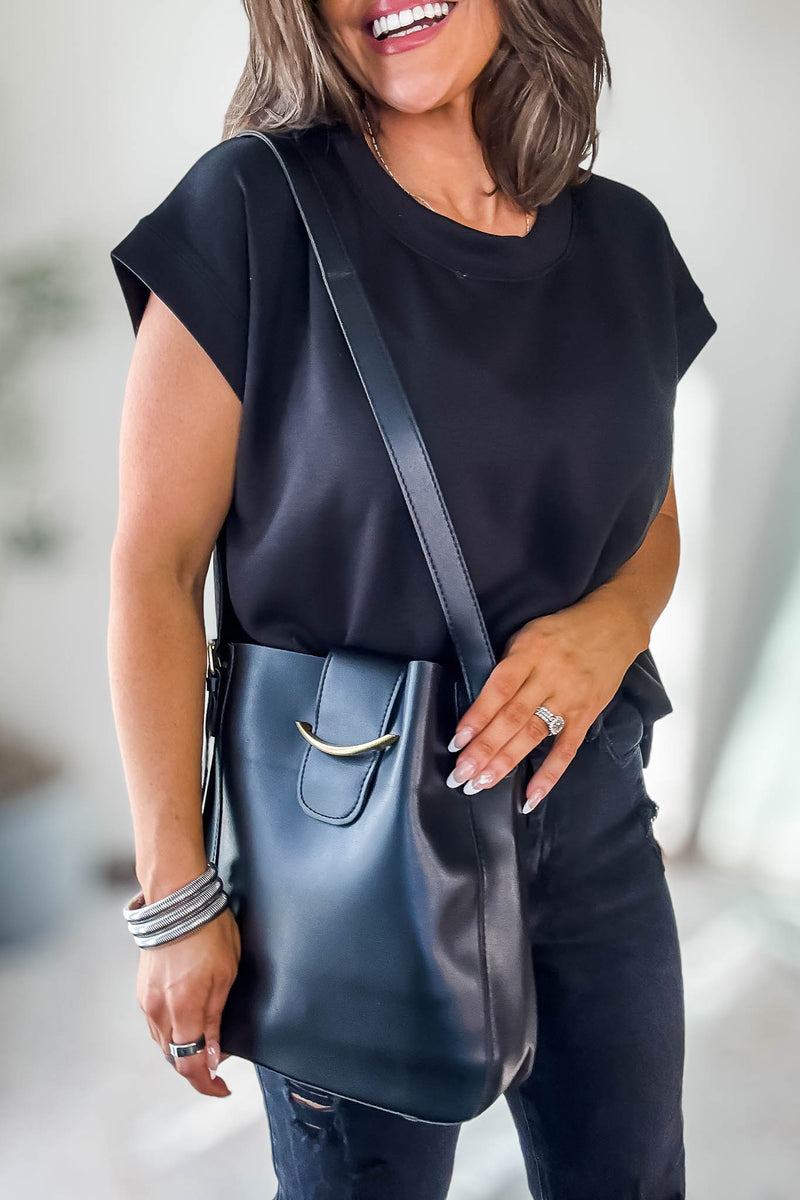 Vegan Black Leather Crossbody Shoulder Messenger Bag