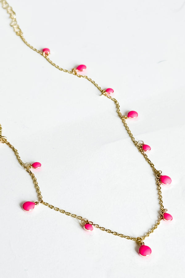 18k Non-tarnish Pink Beaded Stainless Steel Necklace