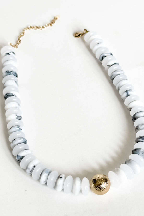 Grey And Black Semi Precious Natural Stone Beaded Necklace
