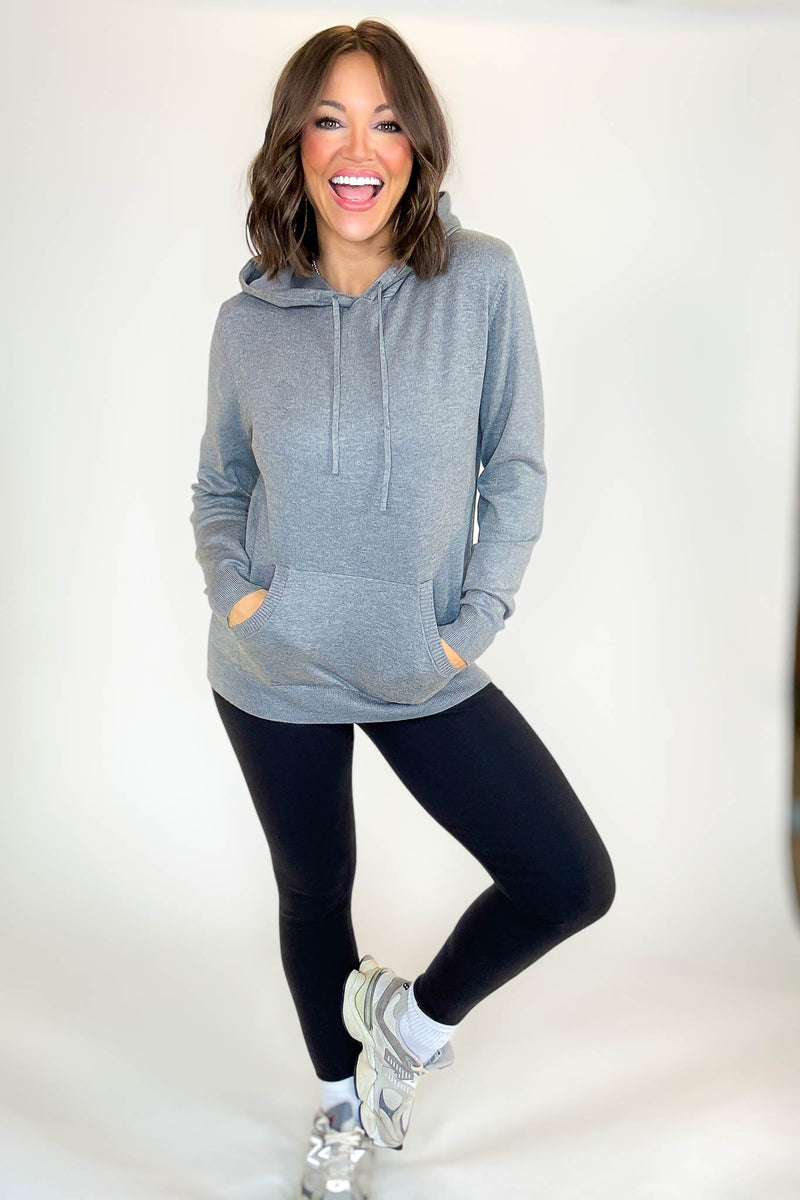 PINK FRIDAY Heather Grey Women's Sweater Hoodie With Front Pocket