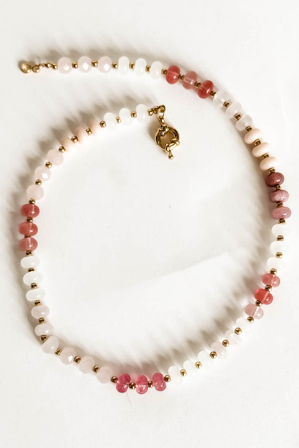 Coral And Pink Semi Precious Natural Stone Beaded Necklace