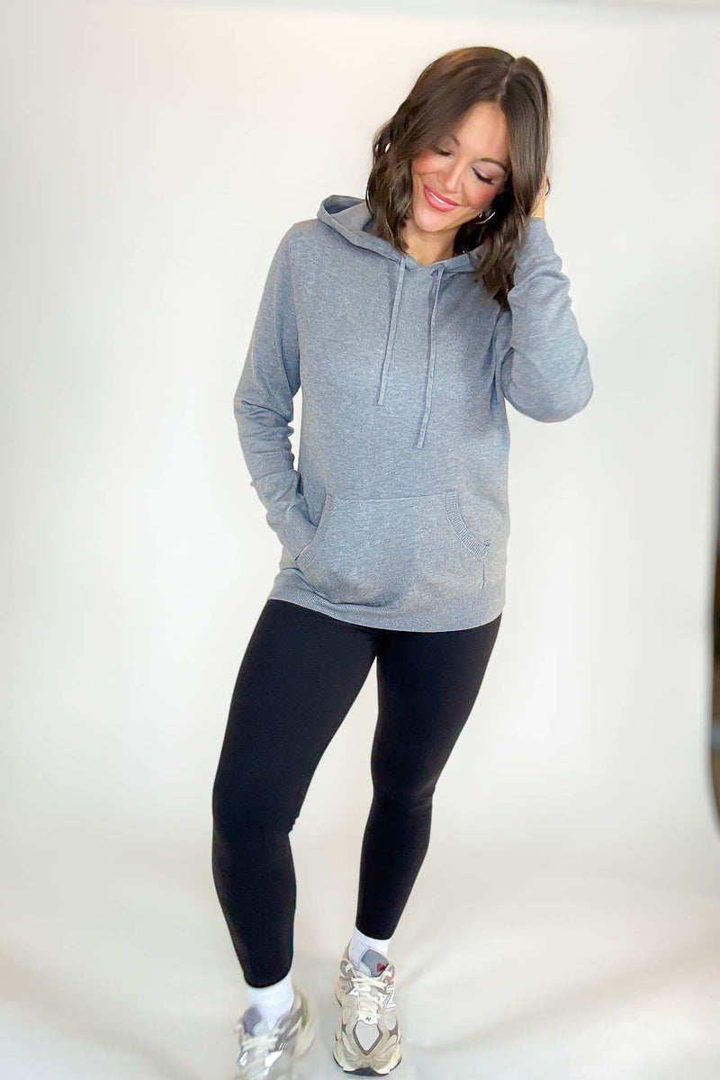 PINK FRIDAY Heather Grey Women's Sweater Hoodie With Front Pocket