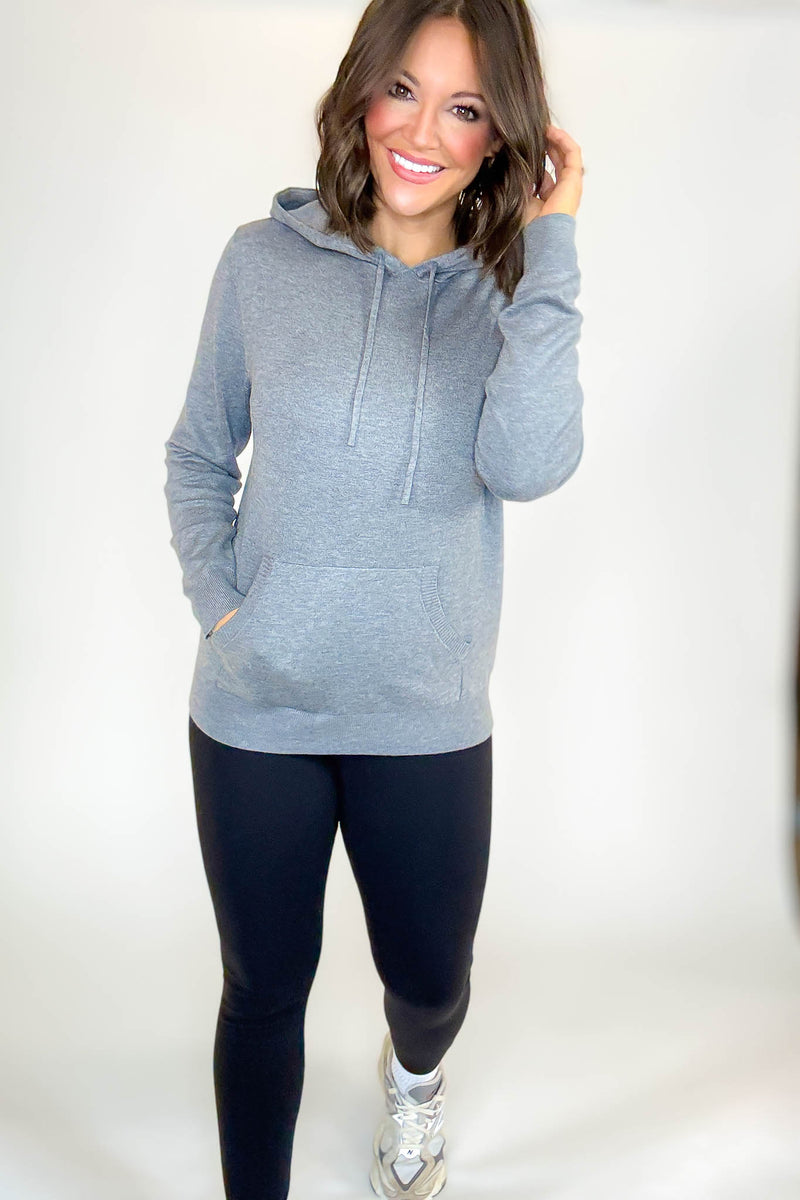 PINK FRIDAY Heather Grey Women's Sweater Hoodie With Front Pocket