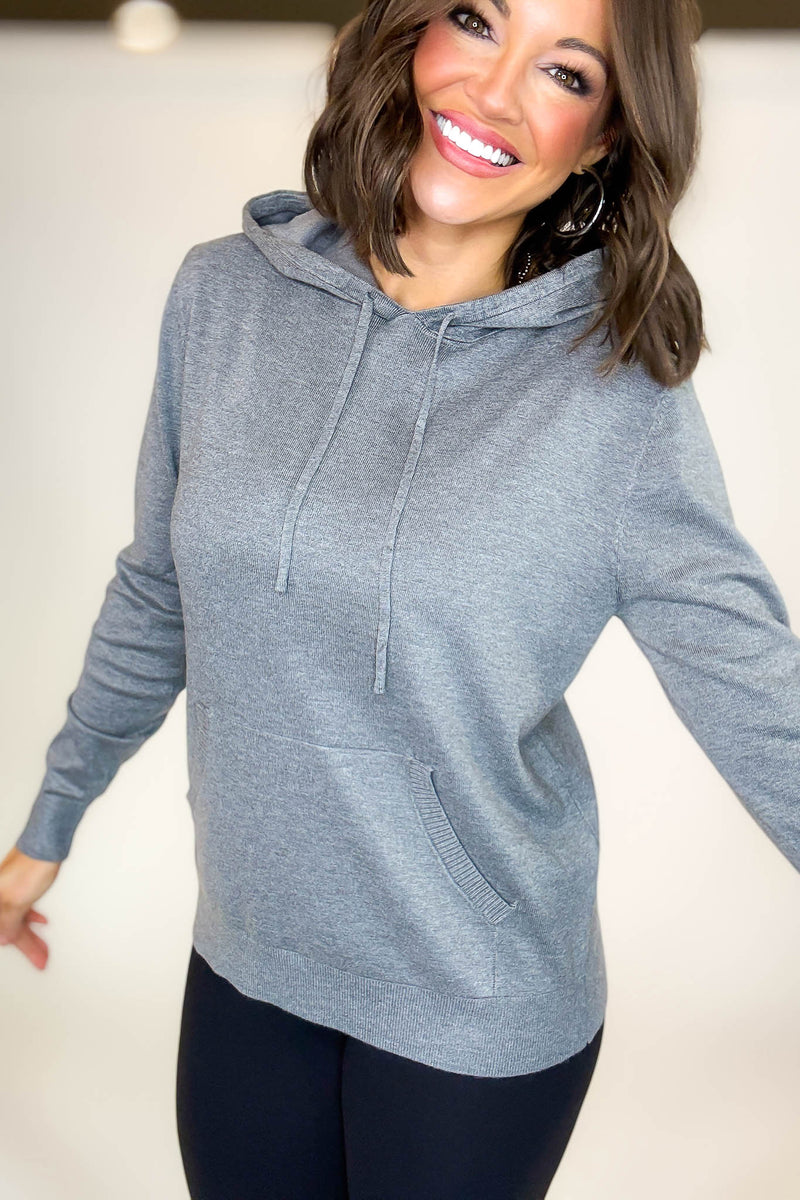 PINK FRIDAY Heather Grey Women's Sweater Hoodie With Front Pocket