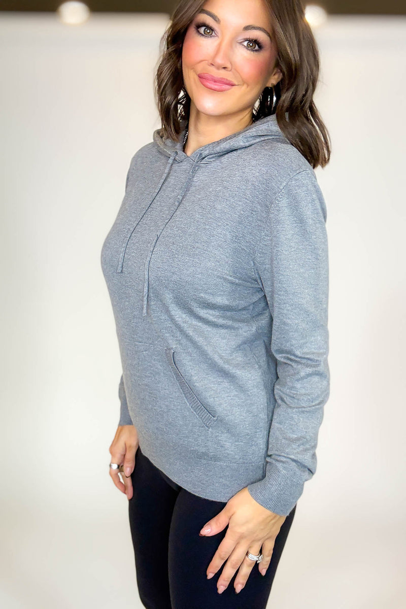 PINK FRIDAY Heather Grey Women's Sweater Hoodie With Front Pocket