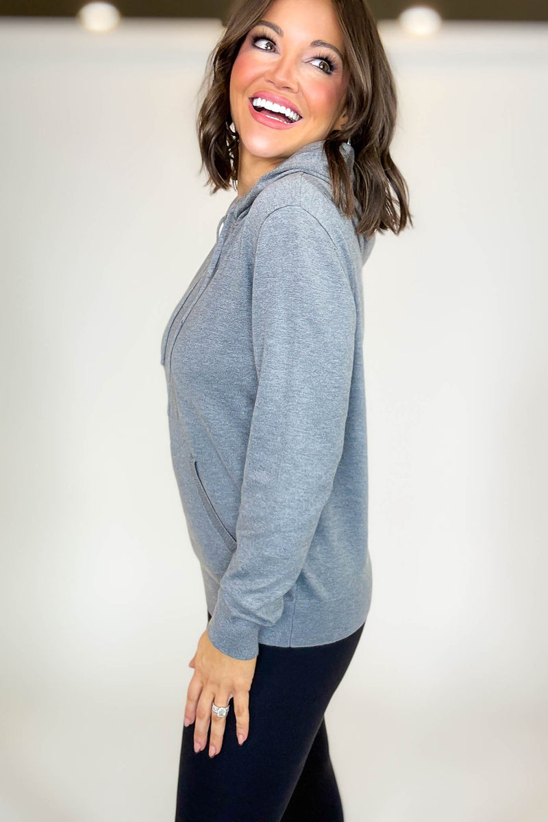 PINK FRIDAY Heather Grey Women's Sweater Hoodie With Front Pocket