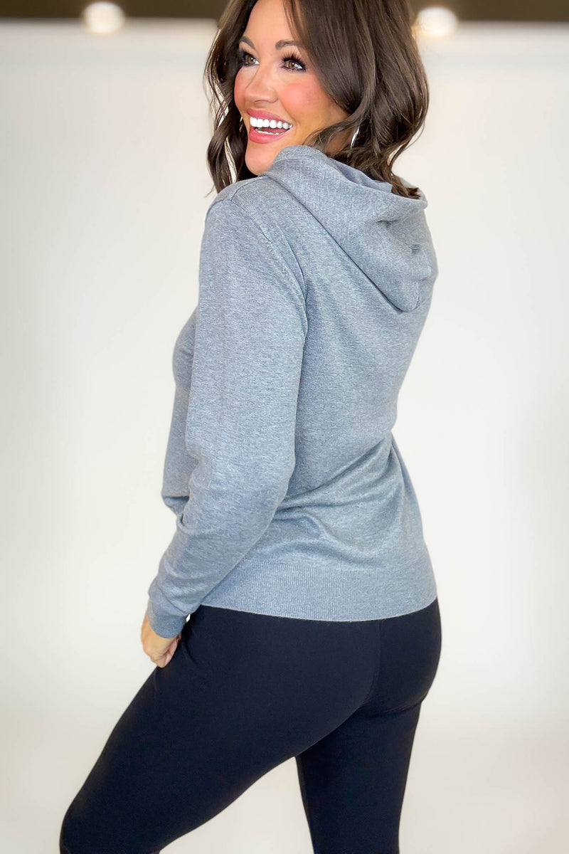 PINK FRIDAY Heather Grey Women's Sweater Hoodie With Front Pocket