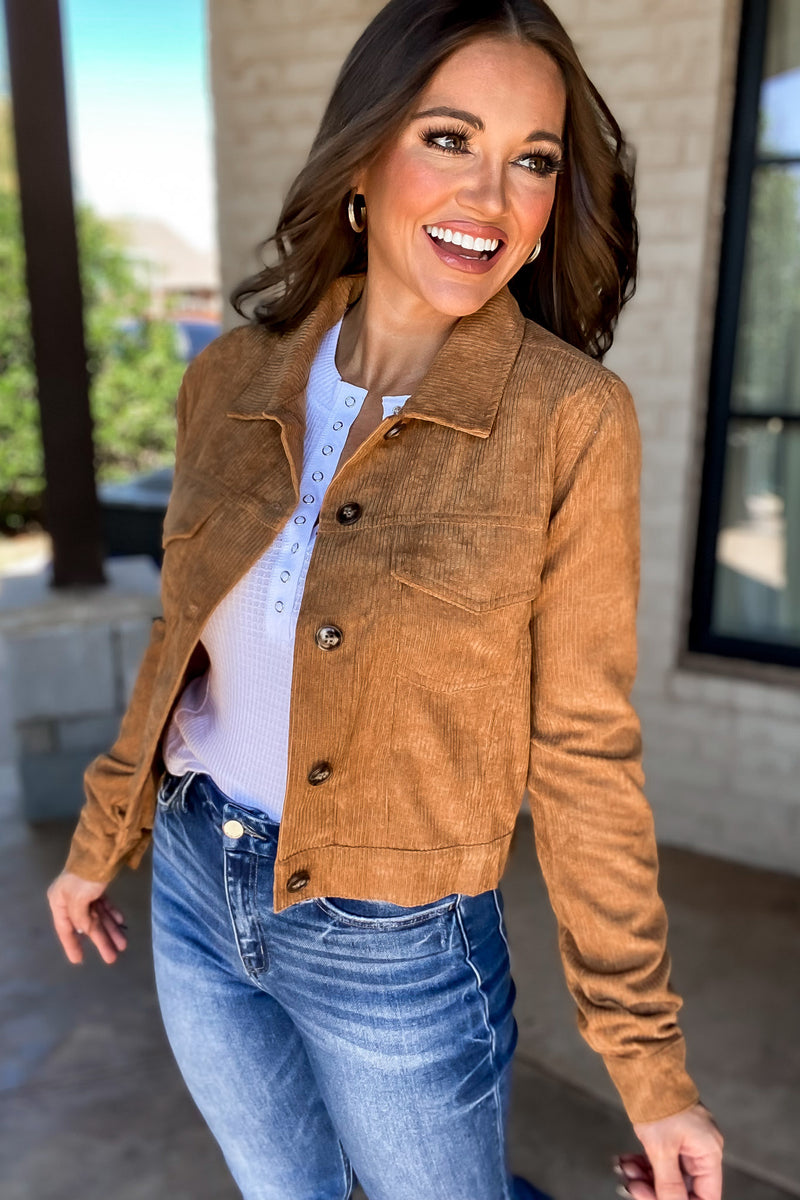 Faithful Friend Camel Corded Crop Jacket