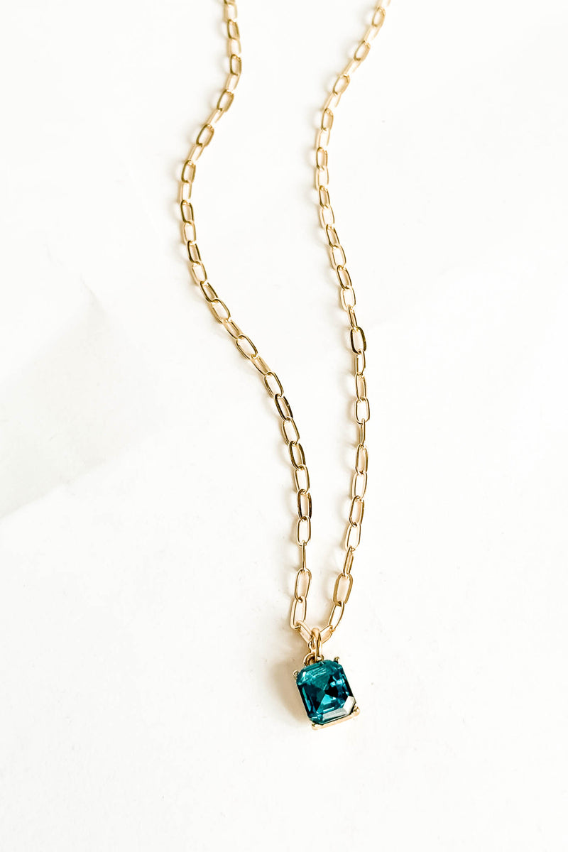 18k Gold Aqua gem Stone Non-tarnish Link Necklace
