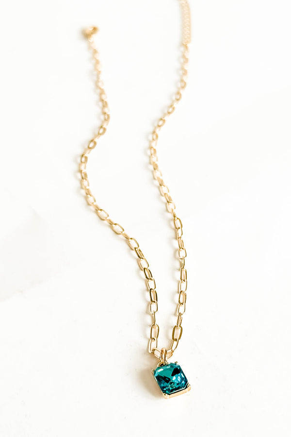 18k Gold Aqua gem Stone Non-tarnish Link Necklace