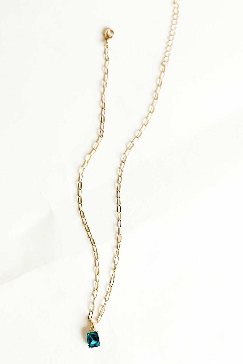 18k Gold Aqua gem Stone Non-tarnish Link Necklace