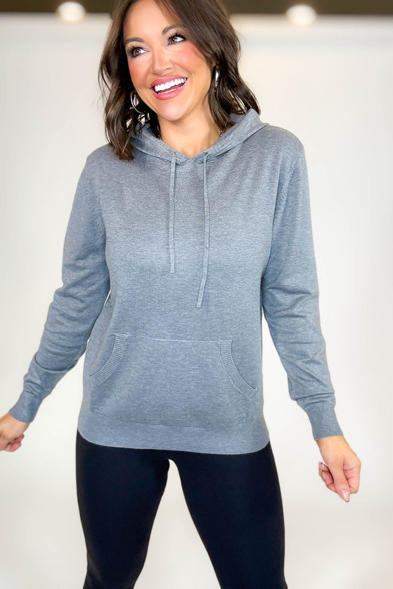 PINK FRIDAY Heather Grey Women's Sweater Hoodie With Front Pocket