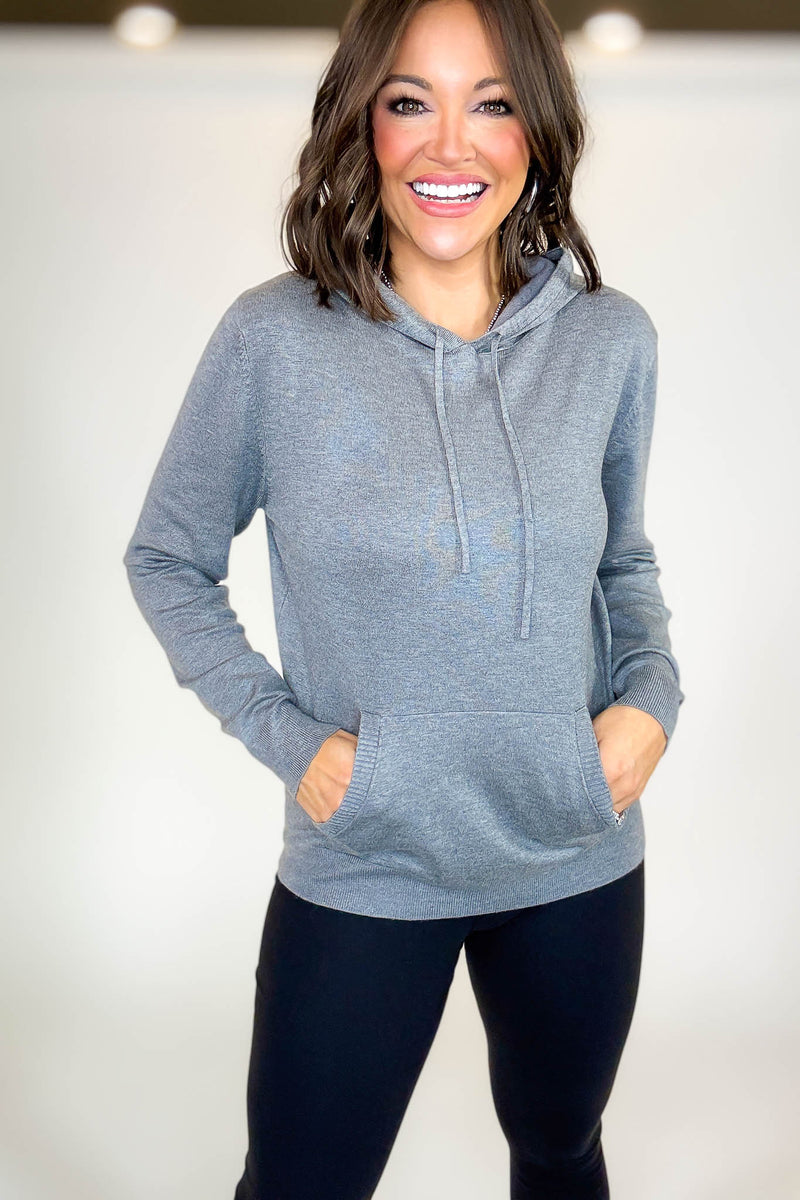 PINK FRIDAY Heather Grey Women's Sweater Hoodie With Front Pocket