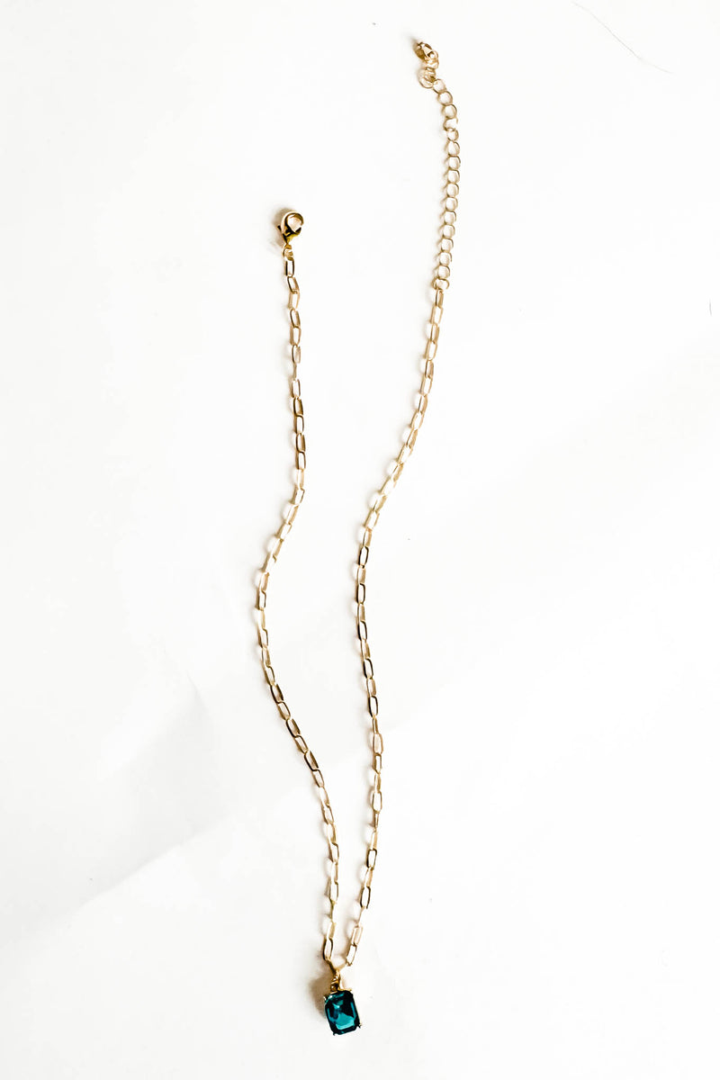 18k Gold Aqua gem Stone Non-tarnish Link Necklace