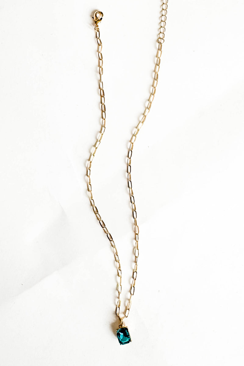 18k Gold Aqua gem Stone Non-tarnish Link Necklace