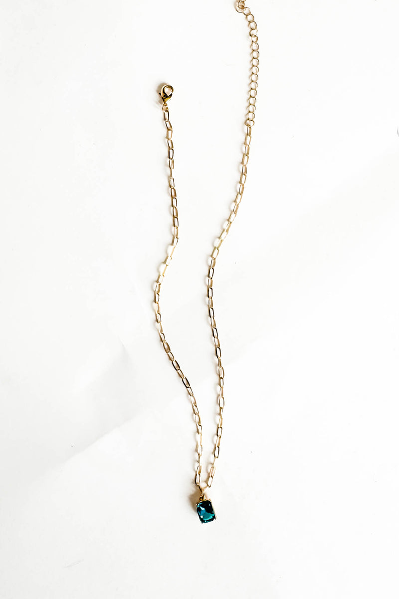 18k Gold Aqua gem Stone Non-tarnish Link Necklace