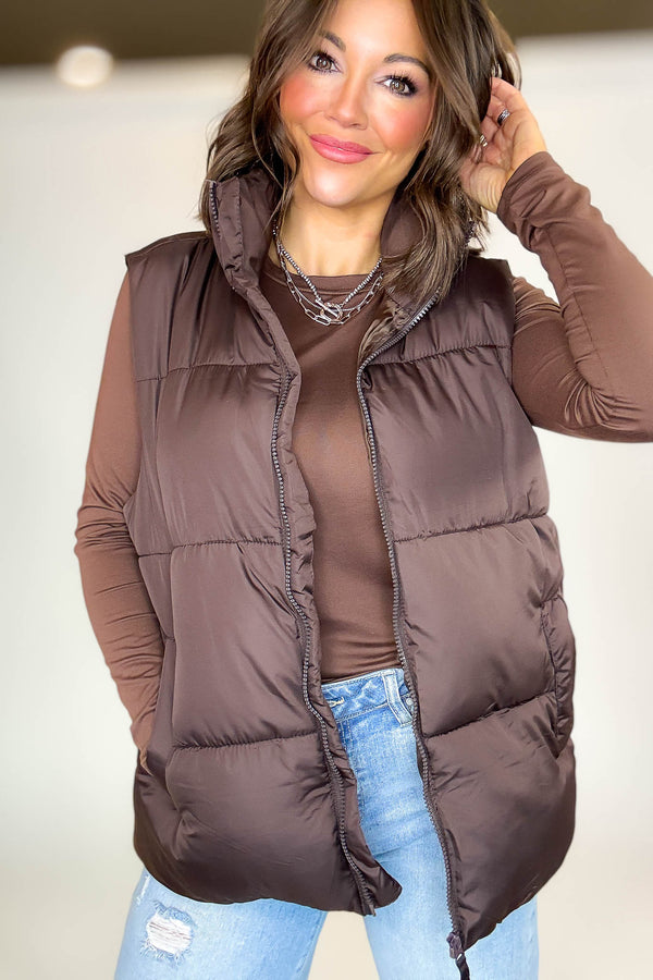 PINK FRIDAY DEAL Brown Over Size Padding Winter Vest