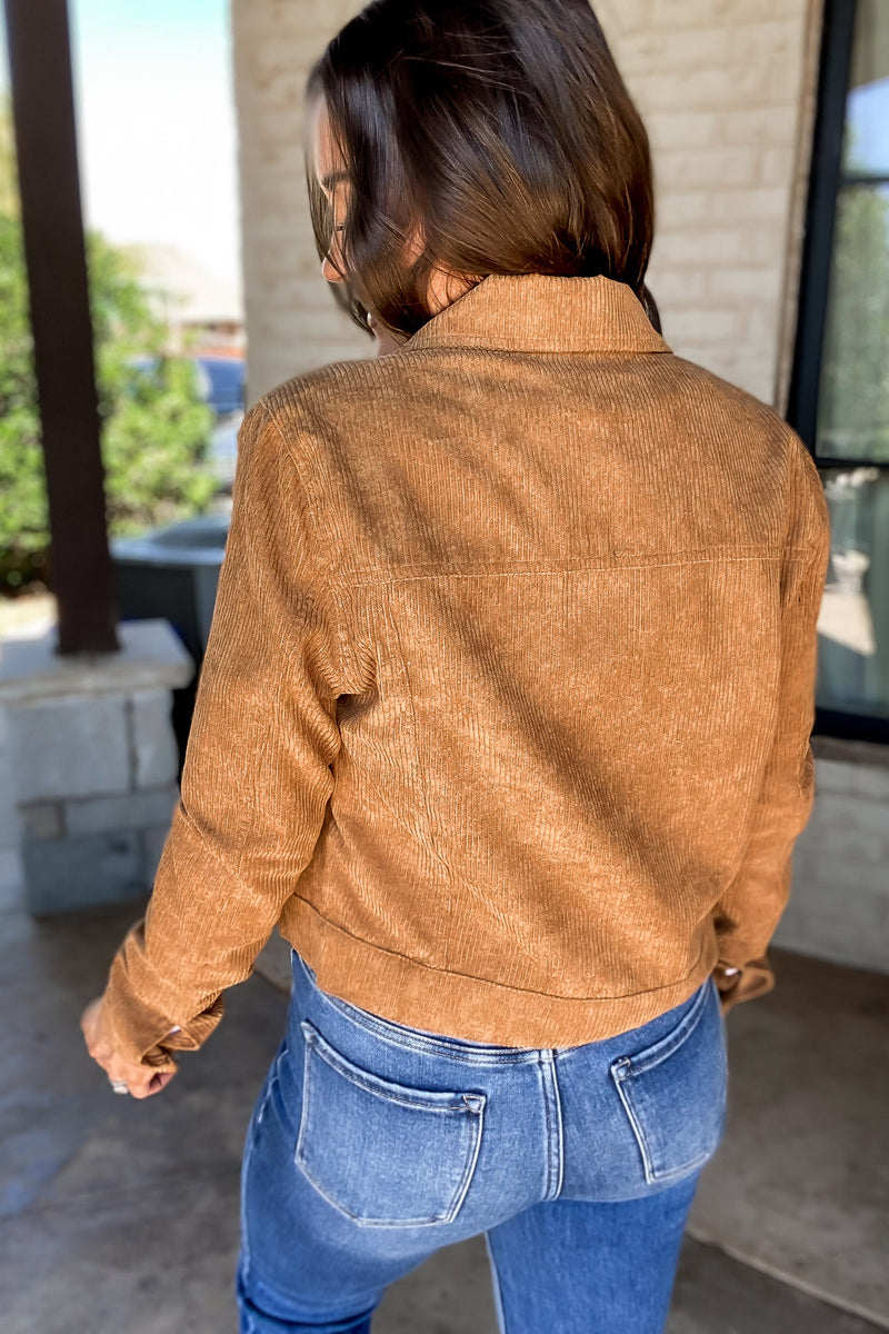 Faithful Friend Camel Corded Crop Jacket