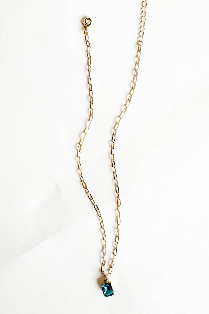 18k Gold Aqua gem Stone Non-tarnish Link Necklace