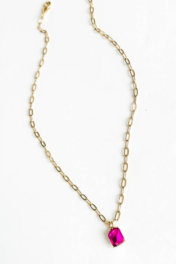 18k Gold Hot Pink Non-tarnish Link Necklace